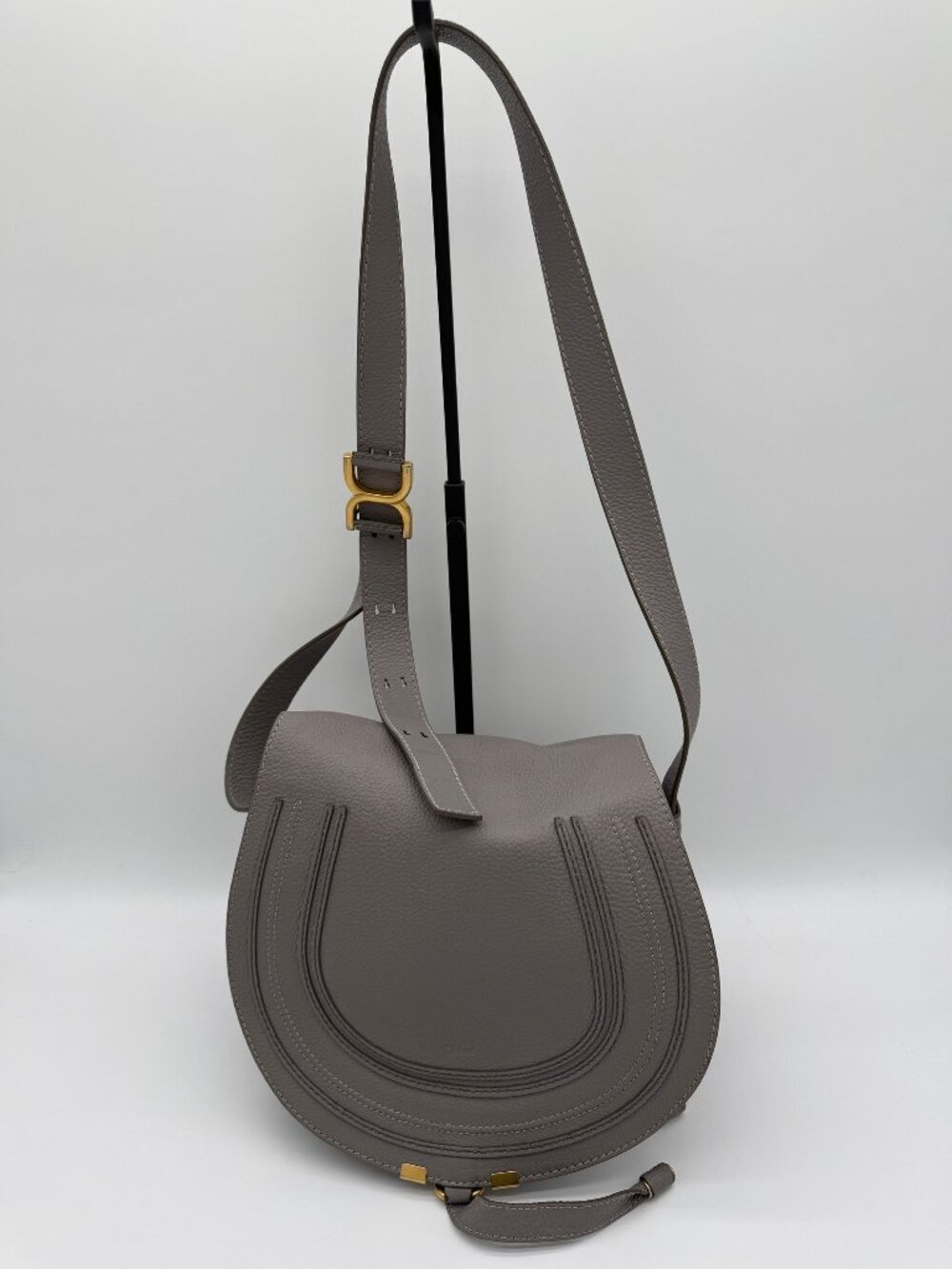 Chloé Marcie Medium Saddle Bag – Motty Grey – Crossbody – Authenticated